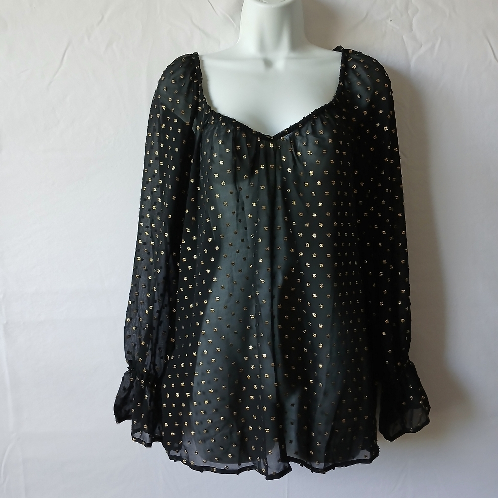 Lane Bryant Black and Gold Puff‎ Sleeve Blouse